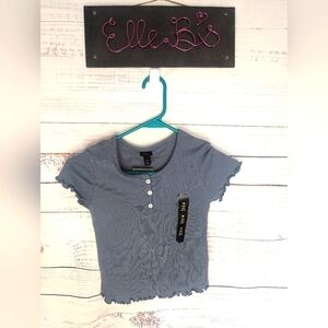 NWT Art Class Button Front Ribbed Blue Top M